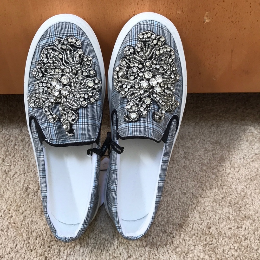 New! ZARA size 6 grey embellished loafers - Picture 2 of 8
